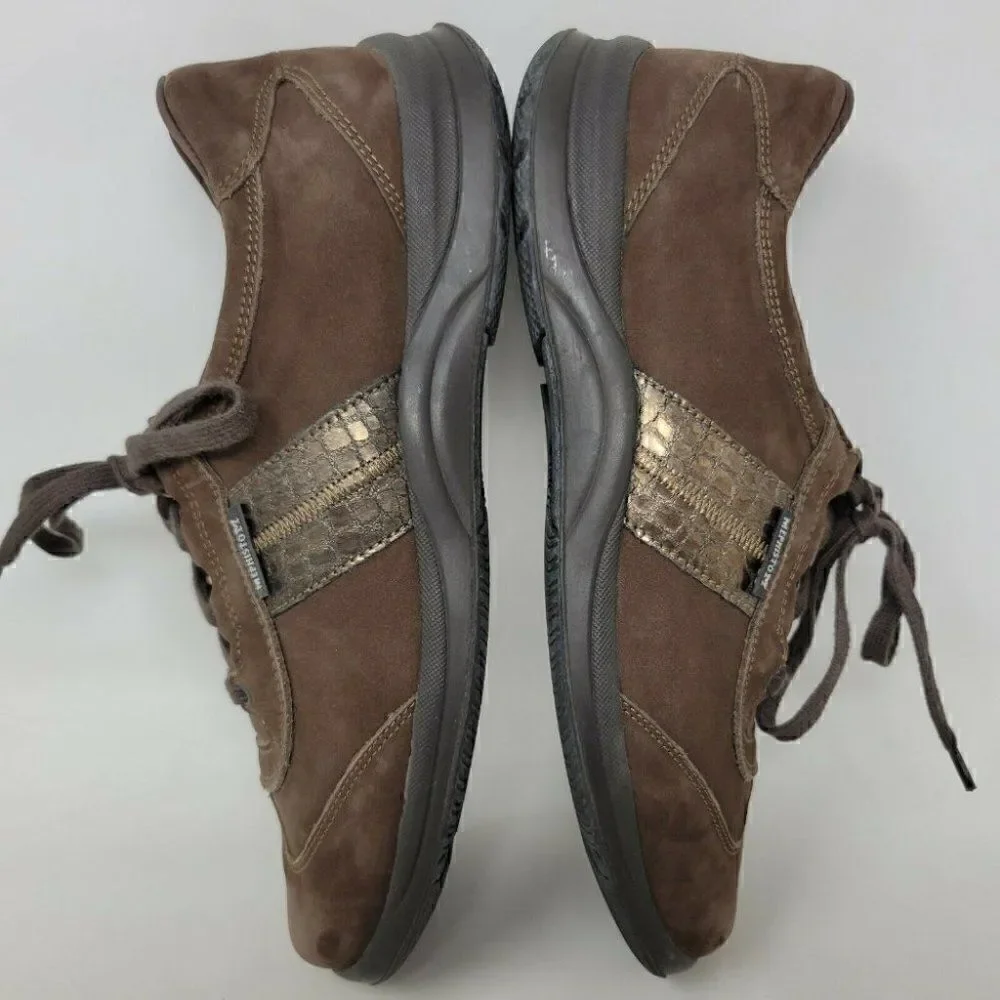 MEPHISTO RUNOFF BROWN NUBUCK SNAKE PRINT WALKING SNEAKERS SHOES WOMENS SIZE 9 US